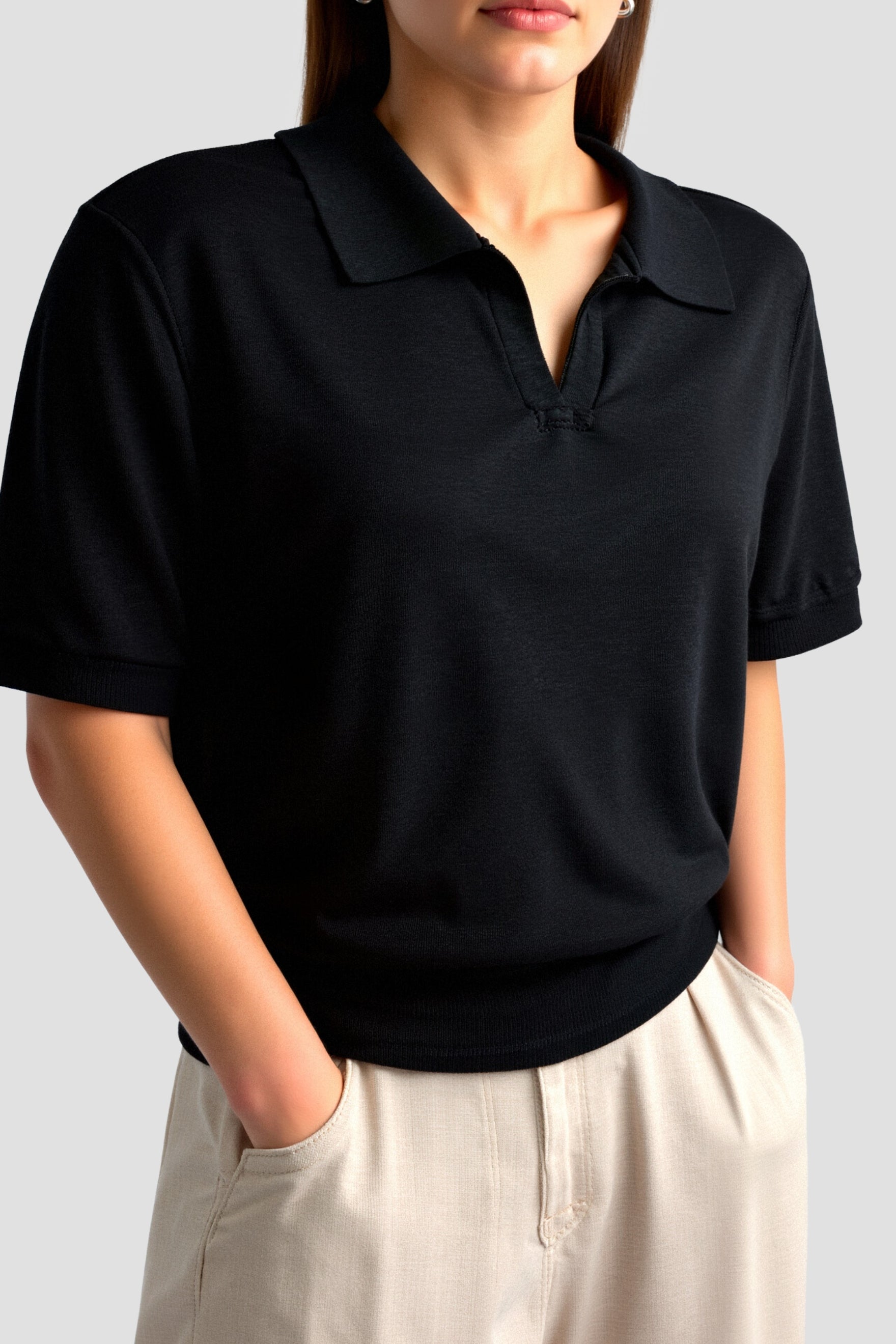 Classic Casual Solid Color Collared Reeve Colar T-Shirt