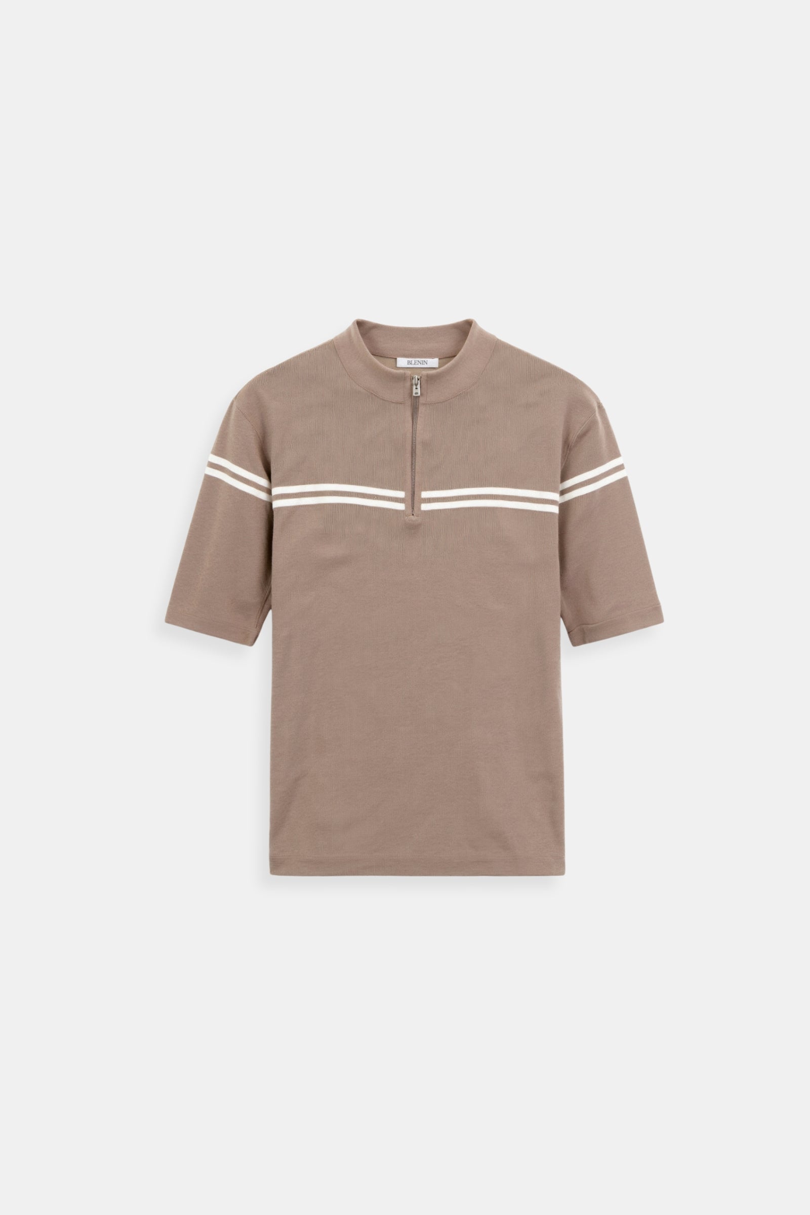 Zip Up Elegant Short Sleeve Striped T-shirt