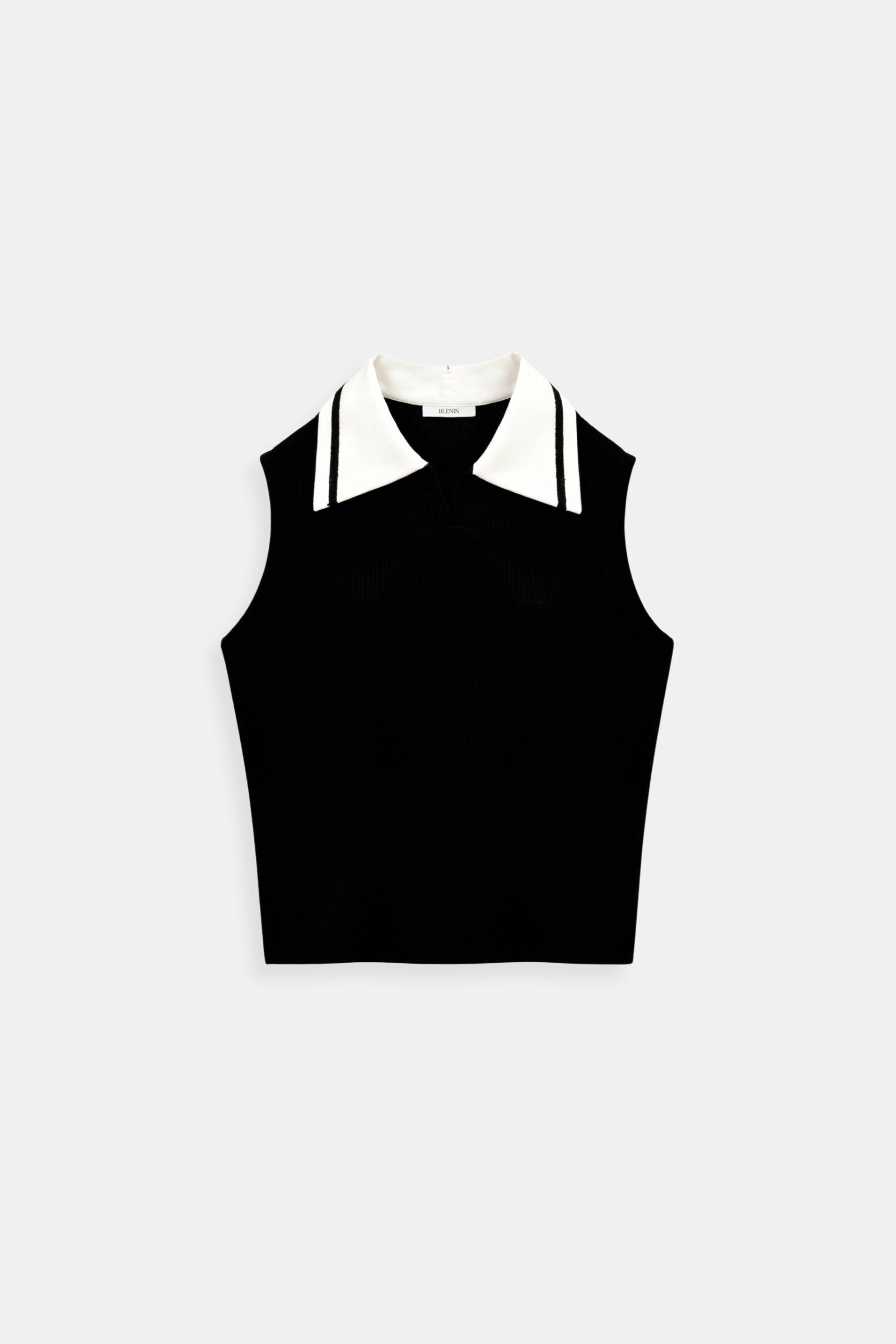Sleeveless Knitted Color Block Collared Sweater Vest