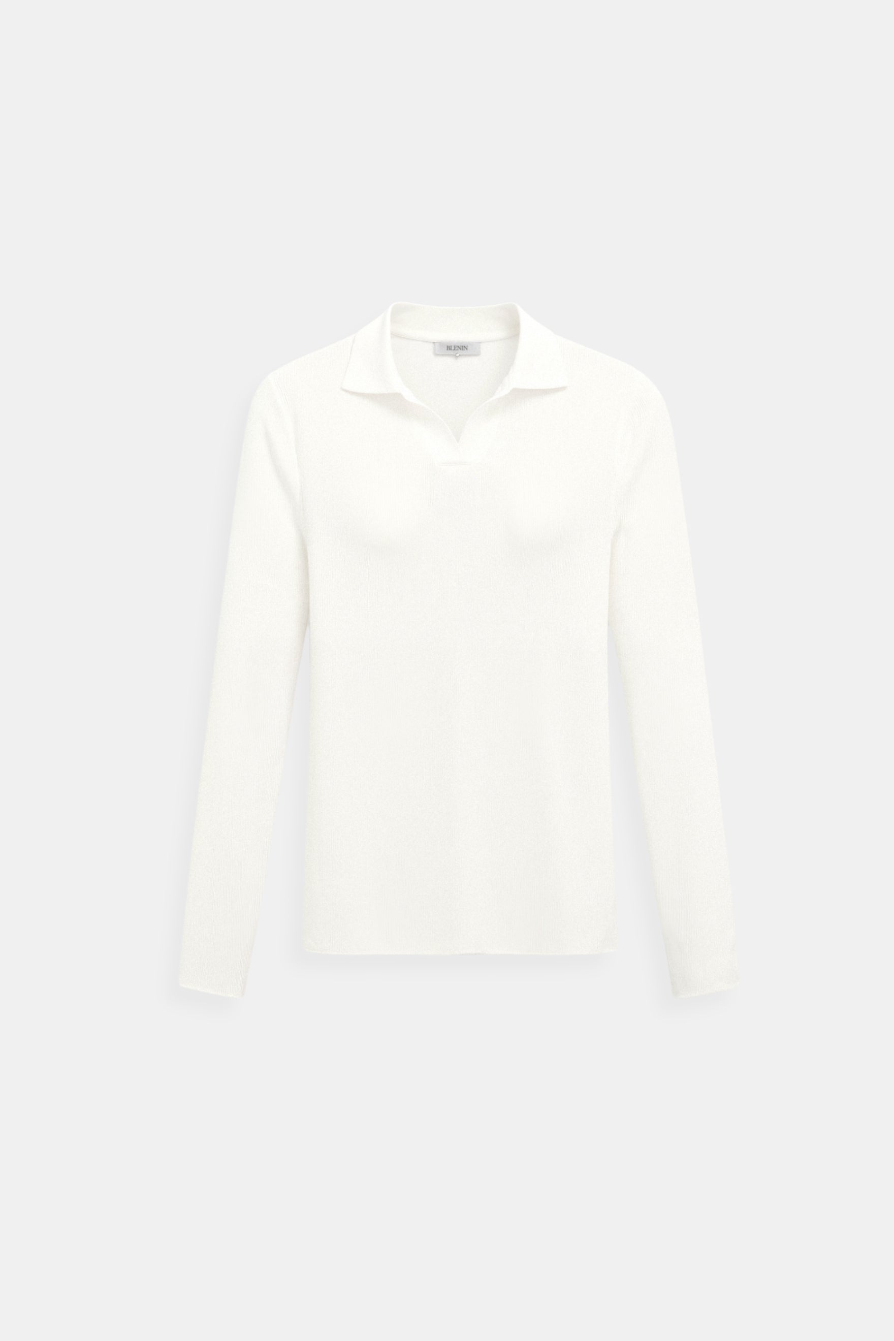 Elegant Long Sleeve Solid Notched Collar Ribbed Polo T-shirt
