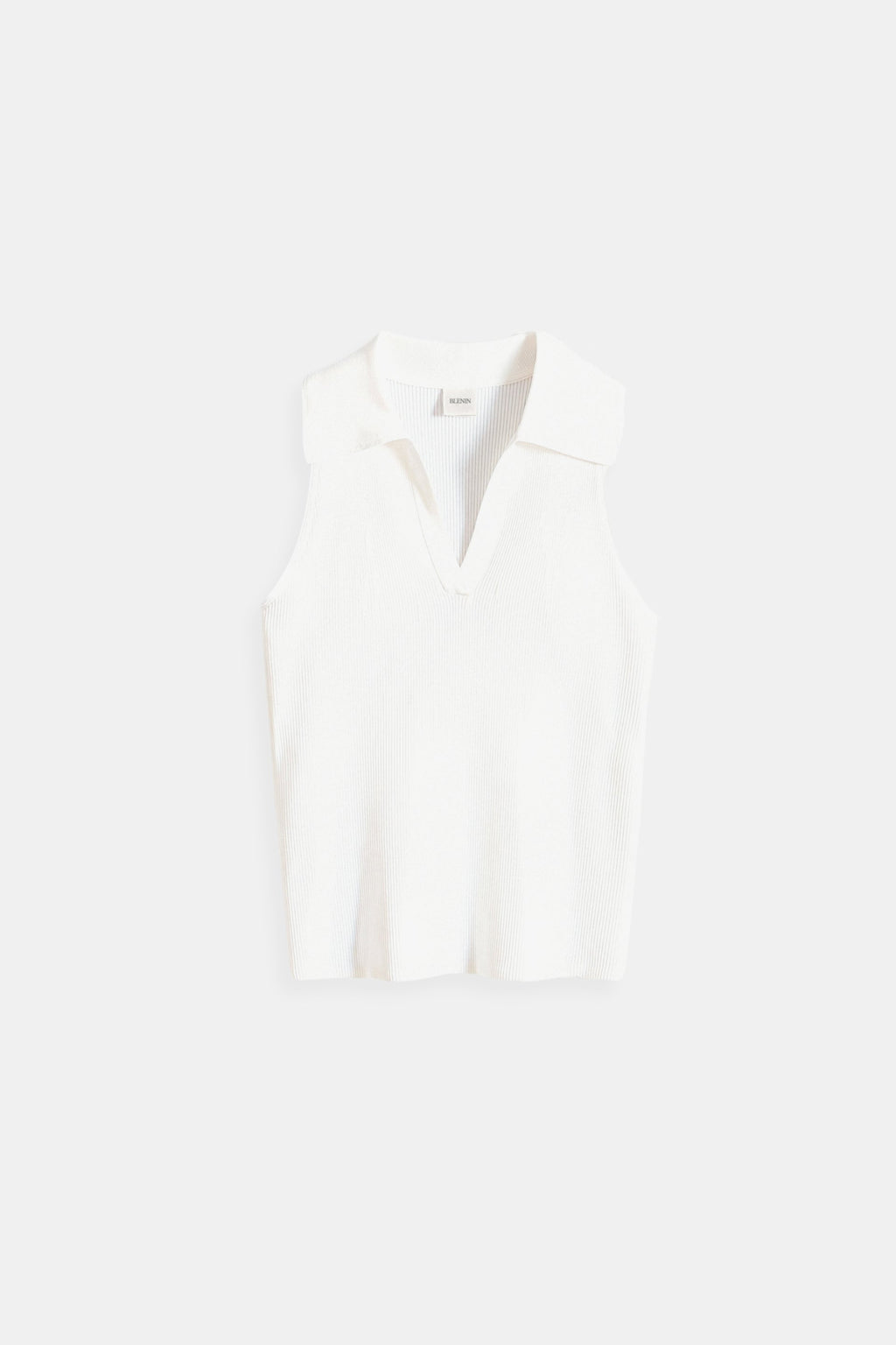 Simple Solid Collared Ribbed Knitted Sleeveless V-neck Top