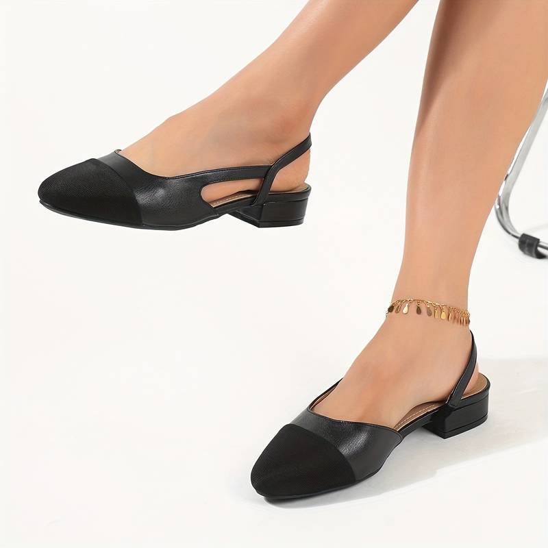 Women's Contrast Color Elegant Ankle Strap Chunky Low Heel Shoes