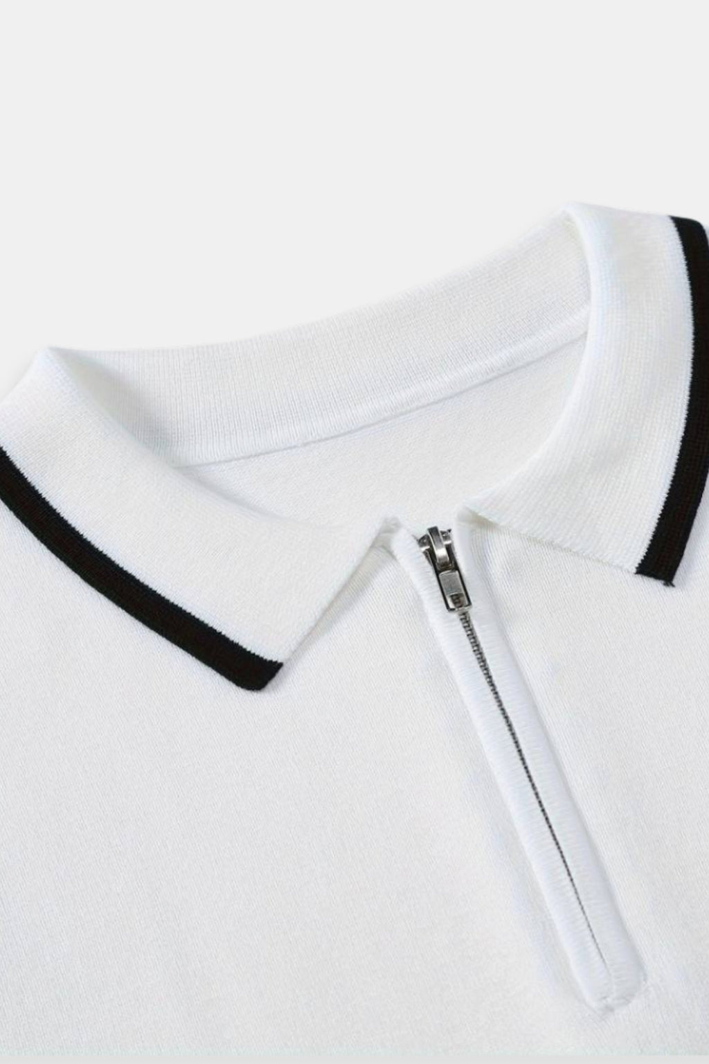 Color Matching Knitted Quarter Zip Golf Polo T-Shirt