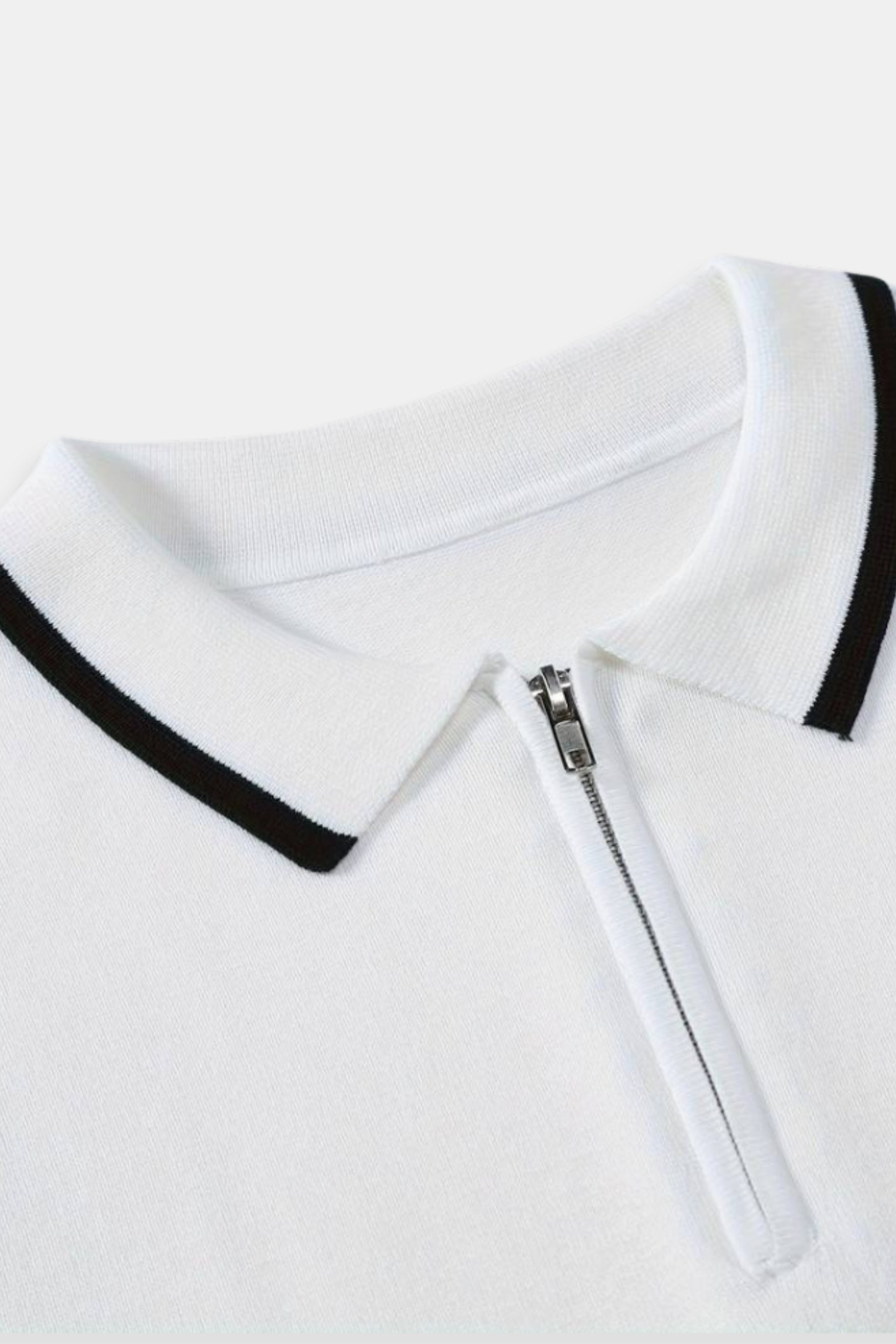 Color Matching Knitted Quarter Zip Golf Polo T-Shirt