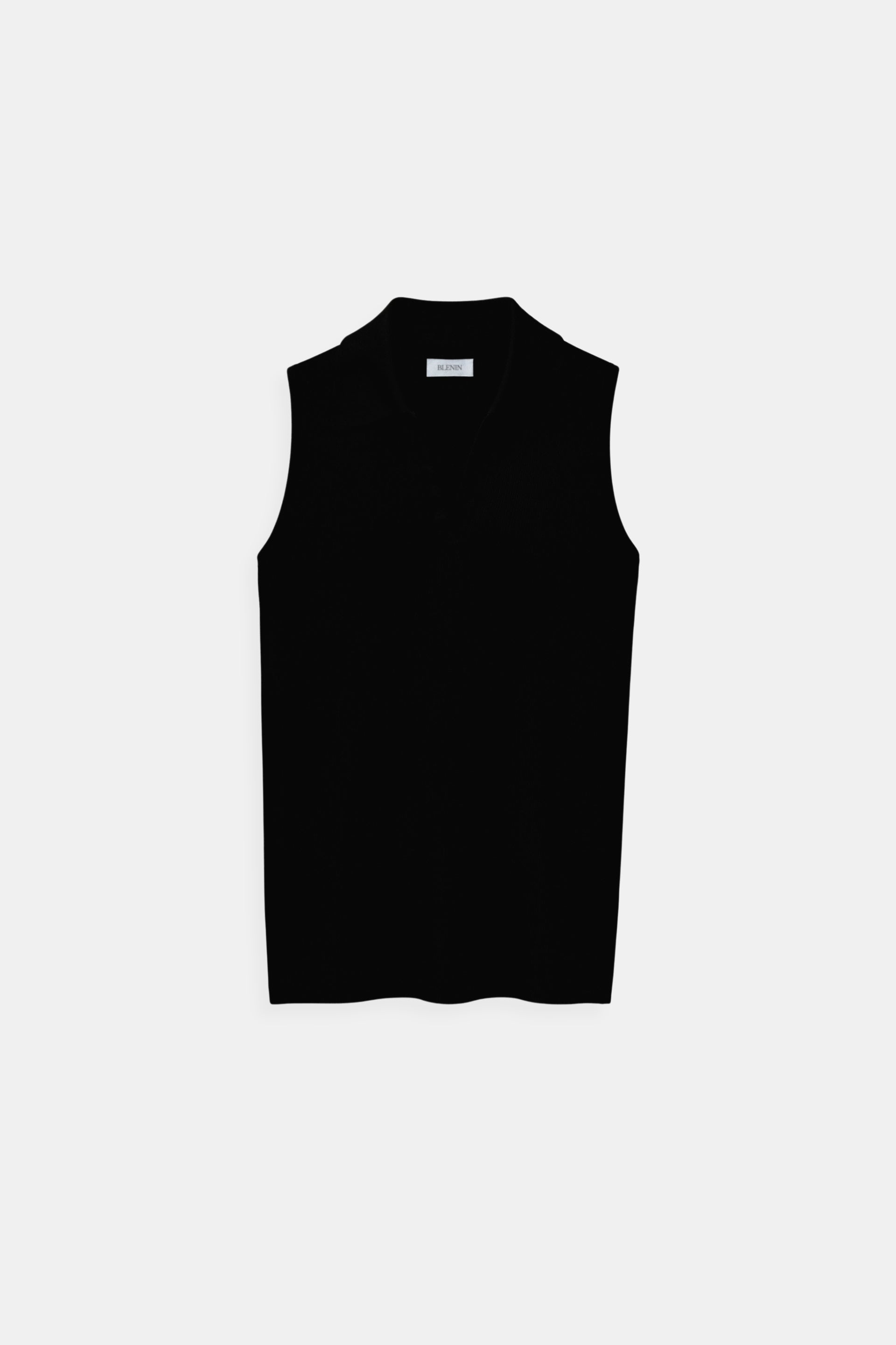 Simple Solid Collared Ribbed Knitted Sleeveless V-neck Top