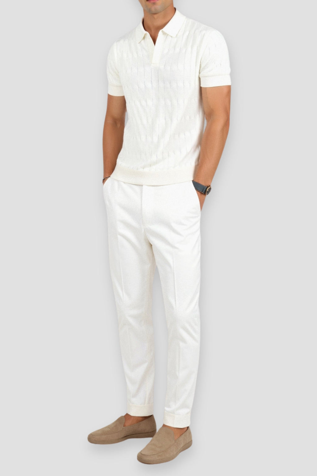Premium V-Neck Cable Knit Polo T-Shirt