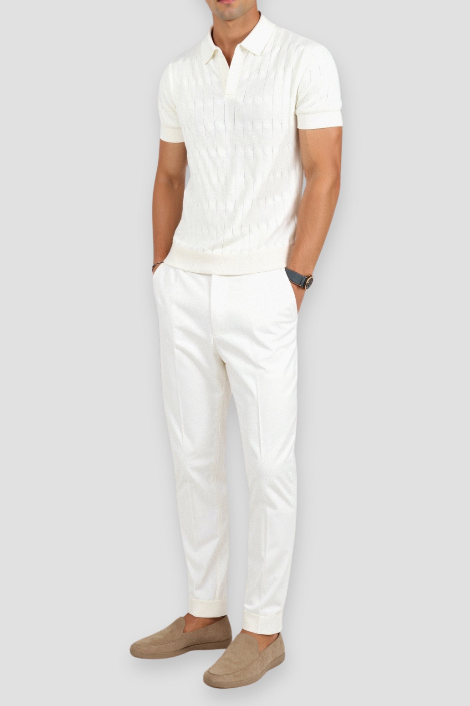 Premium V-Neck Cable Knit Polo T-Shirt