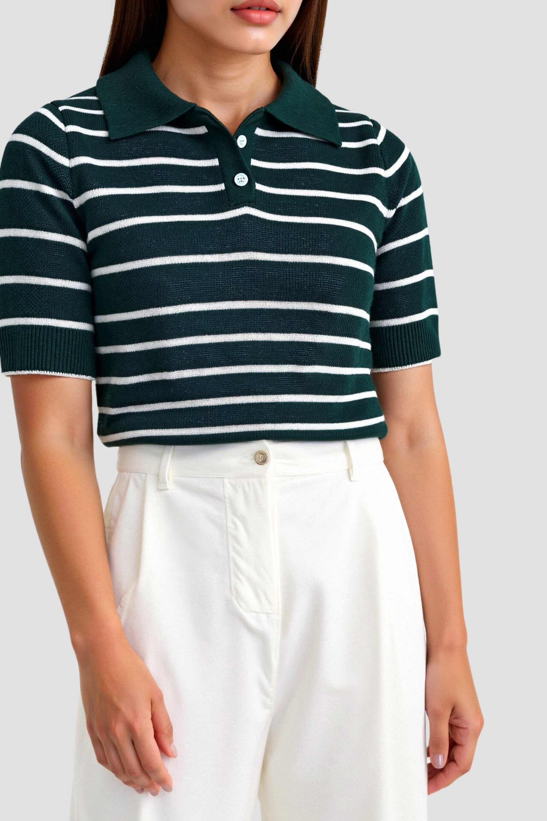 Casual Lapel Short Sleeve Striped Pattern Button Polo T-Shirt