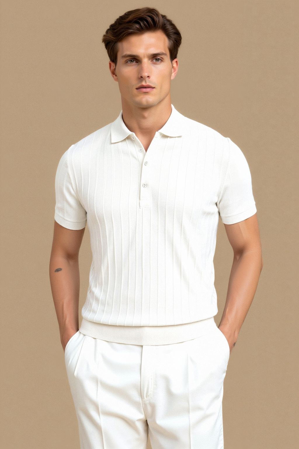 Vertical Striped Chic Button Up Polo T-Shirt