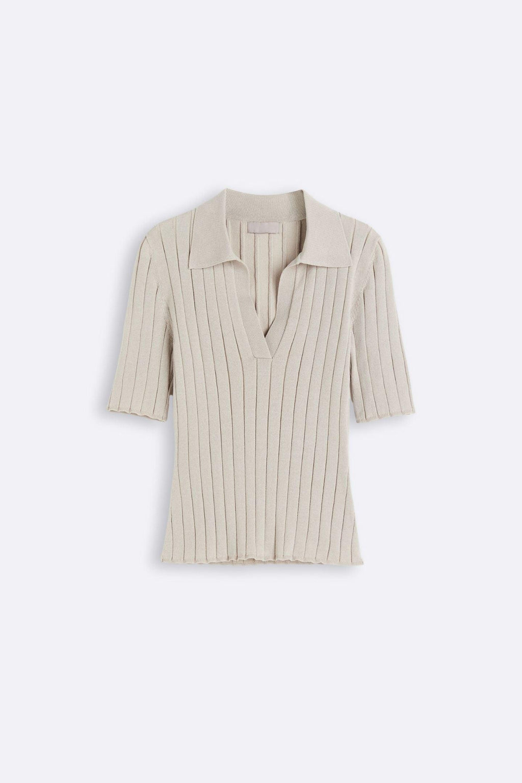 Ribbed Straight Collar Polo T-Shirt