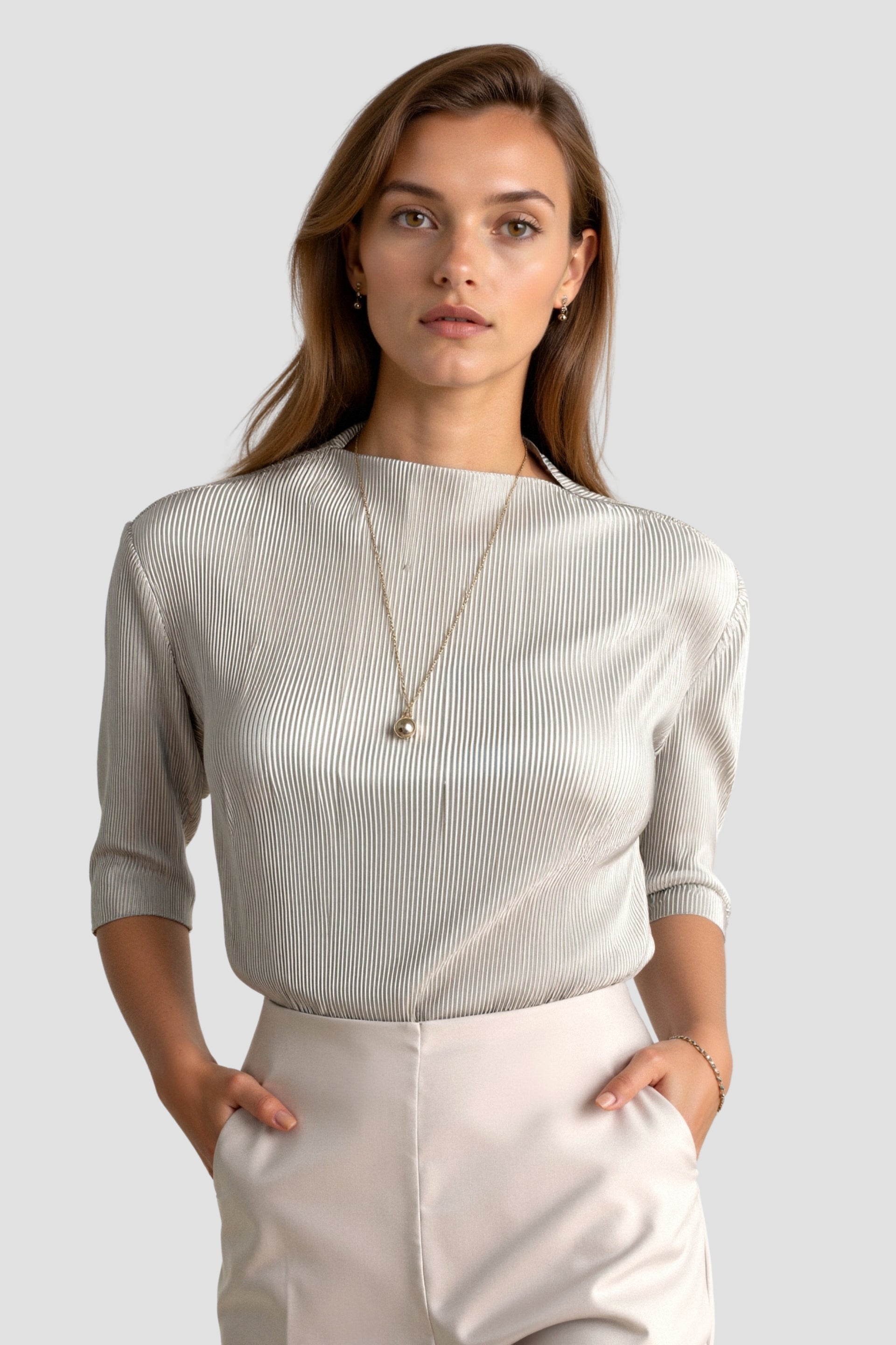 Elegant Half-Sleeve Women's Boat Neck Textured Blouse
