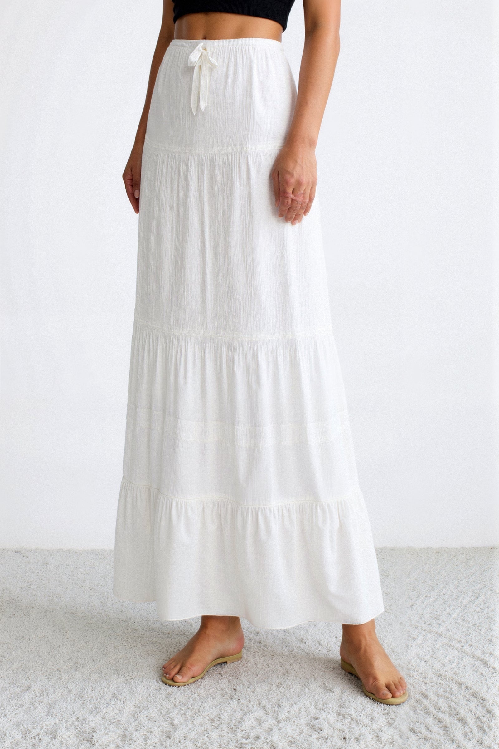 Solid Ruffle Hem Tie Skirt