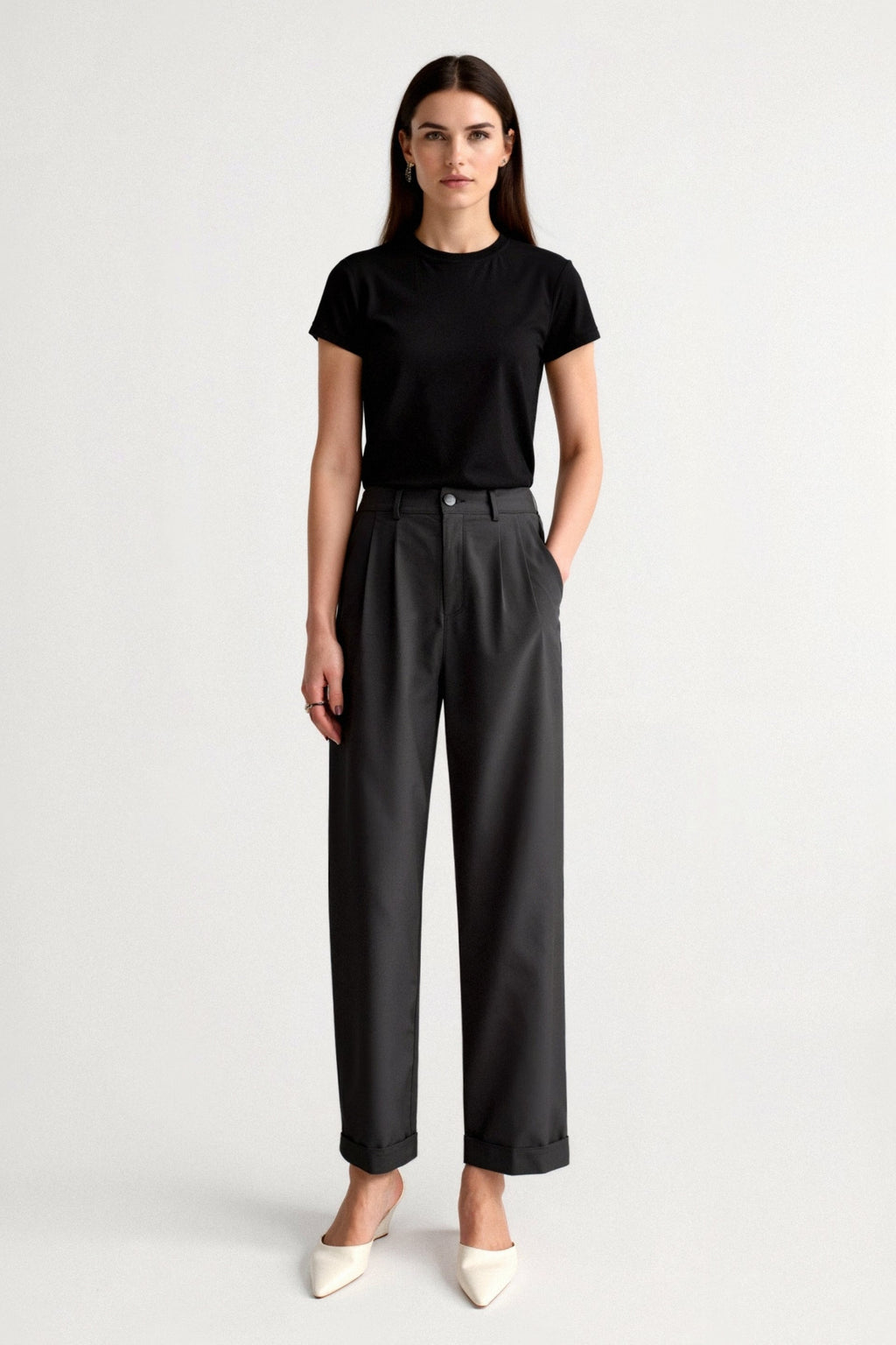 Casual High Waist Solid Button Straight Leg Pants