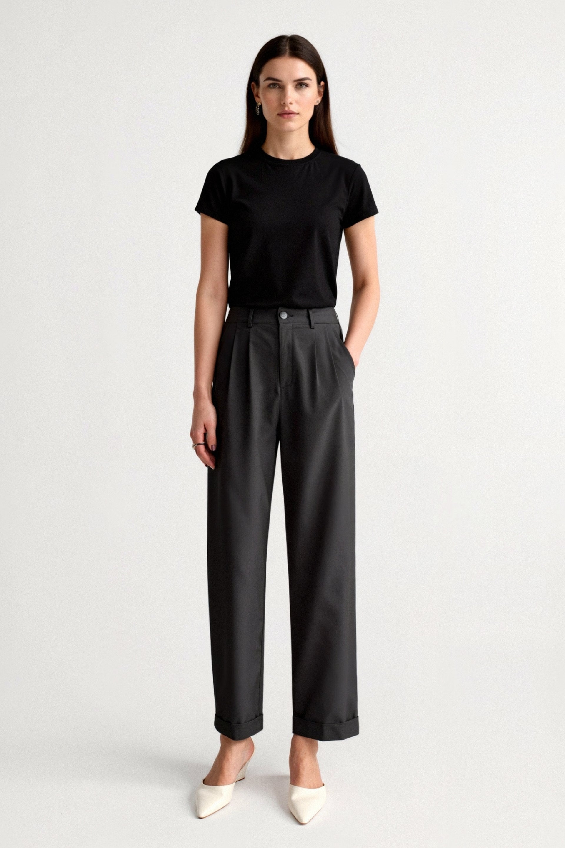 Casual High Waist Solid Button Straight Leg Pants
