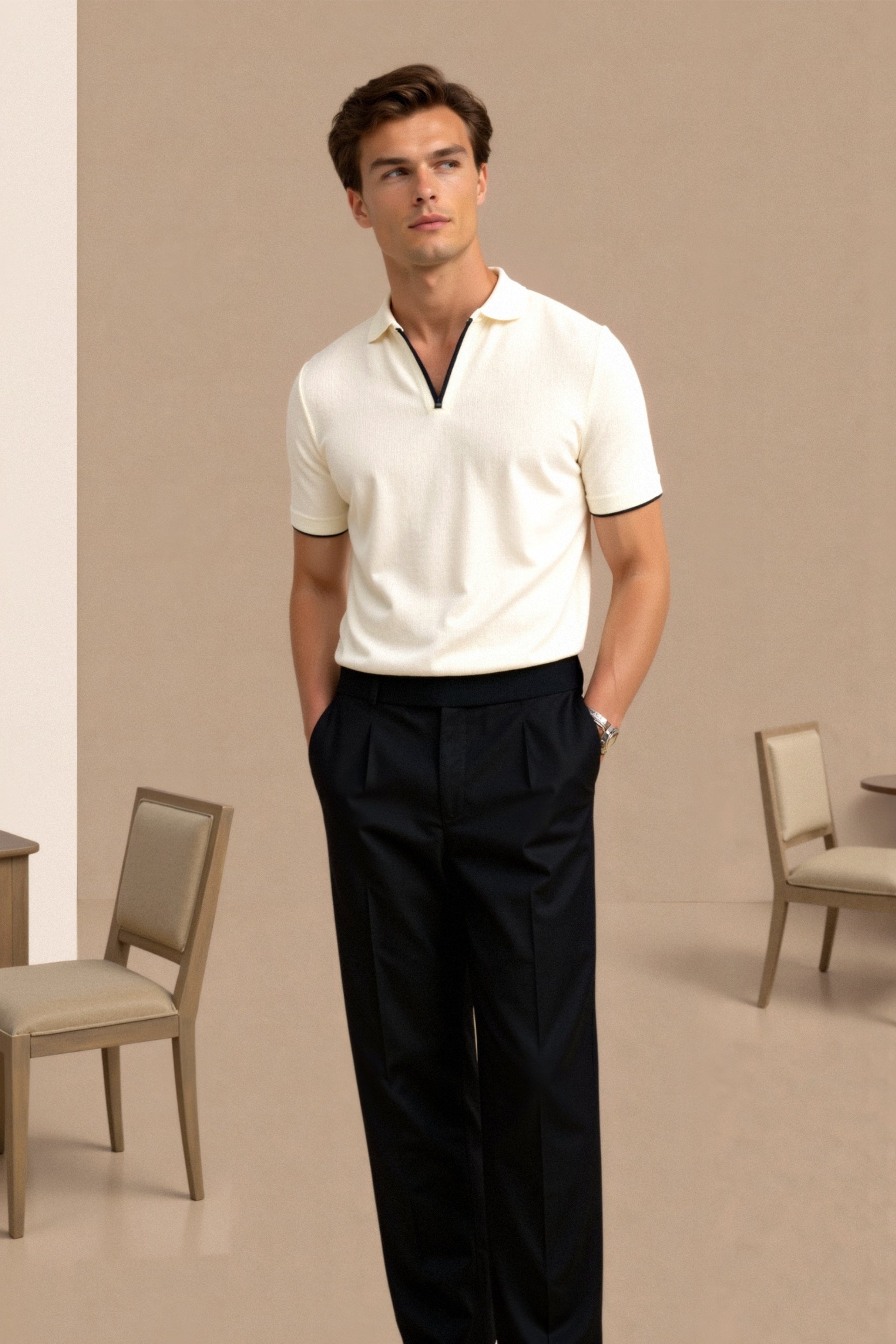 Contrast Slim Fitted Elegant Summer Sleeveless Polo T-Shirt