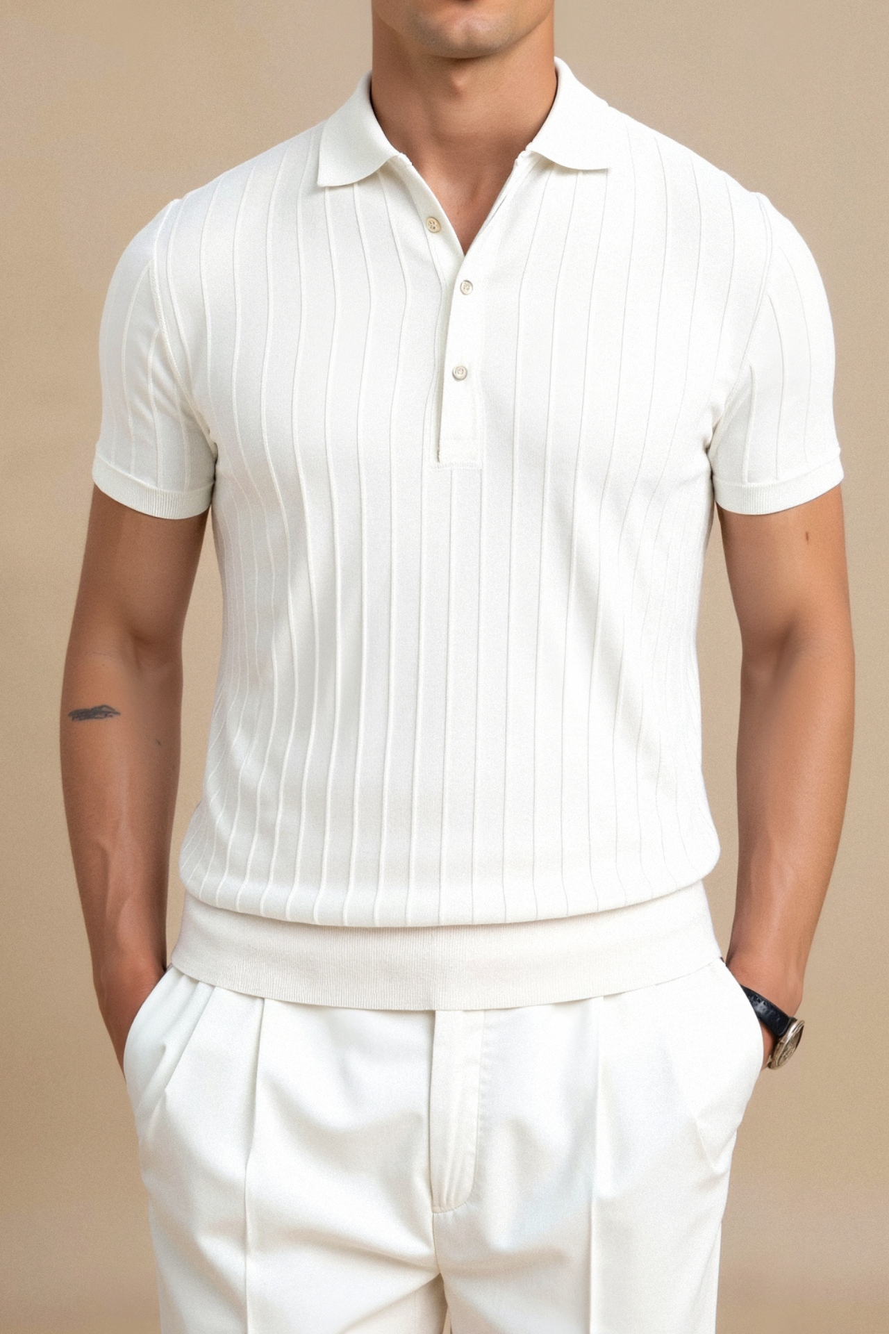 Vertical Striped Chic Button Up Polo T-Shirt