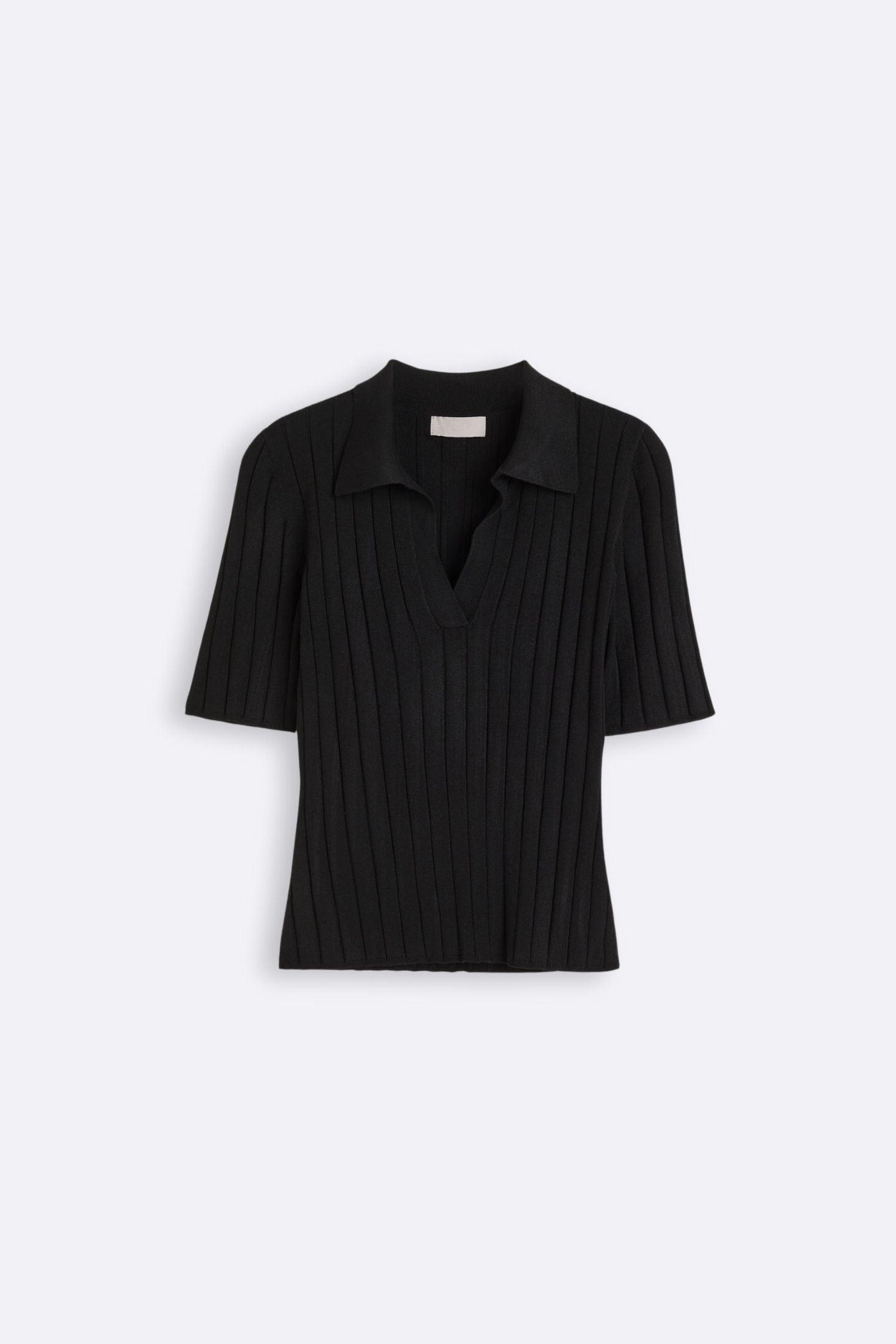 Ribbed Straight Collar Polo T-Shirt