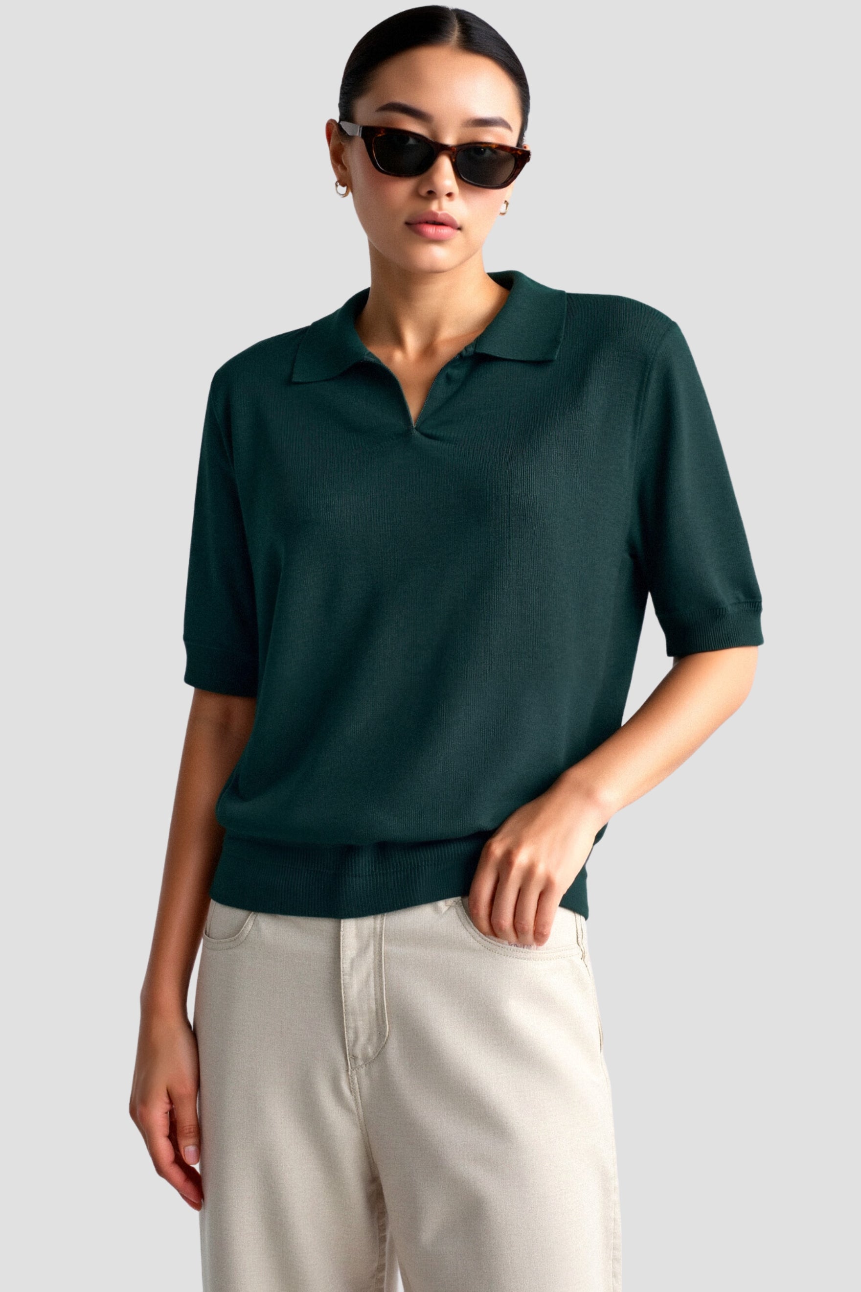 Classic Casual Solid Color Collared Reeve Colar T-Shirt