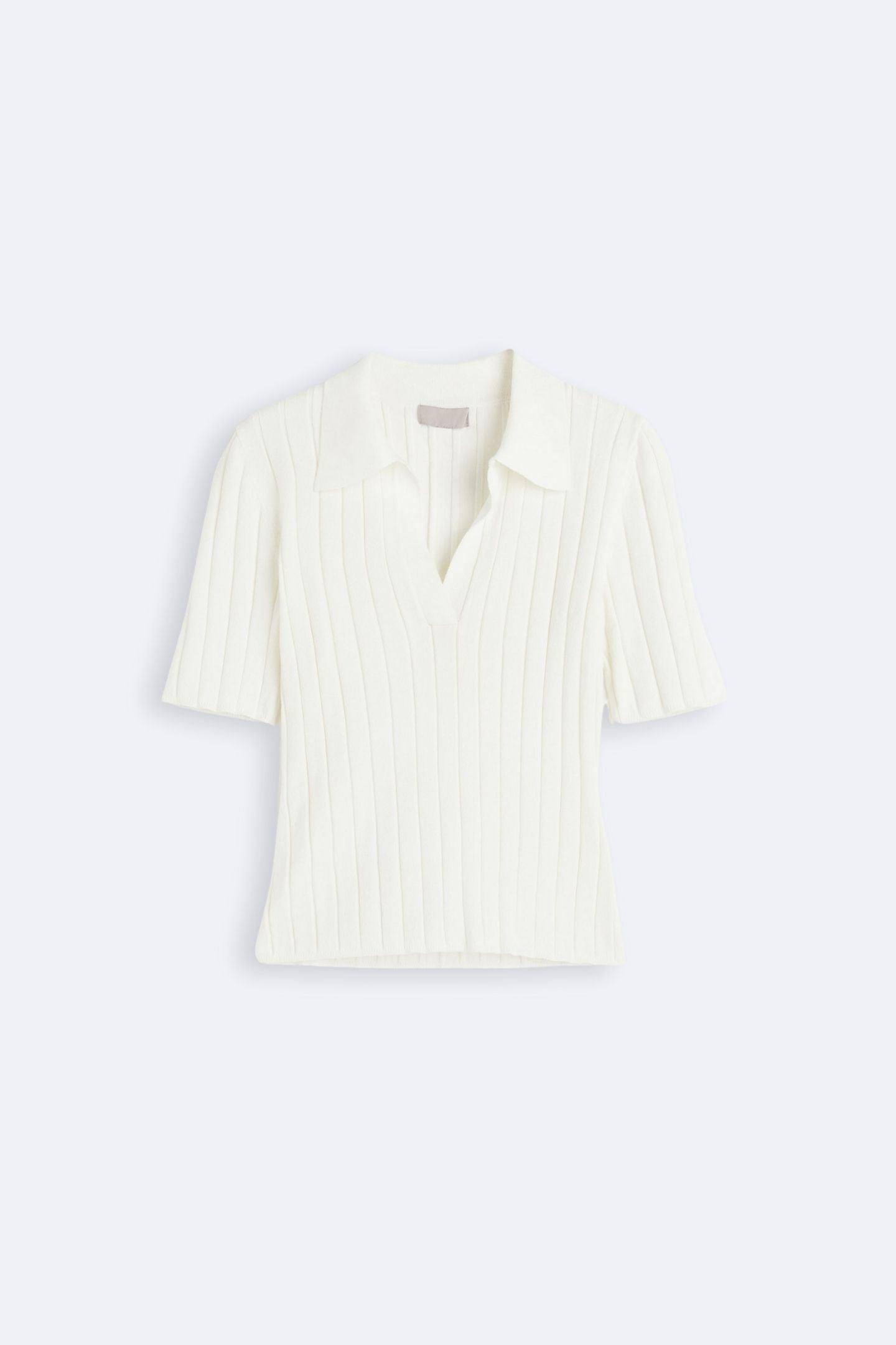 Ribbed Straight Collar Polo T-Shirt