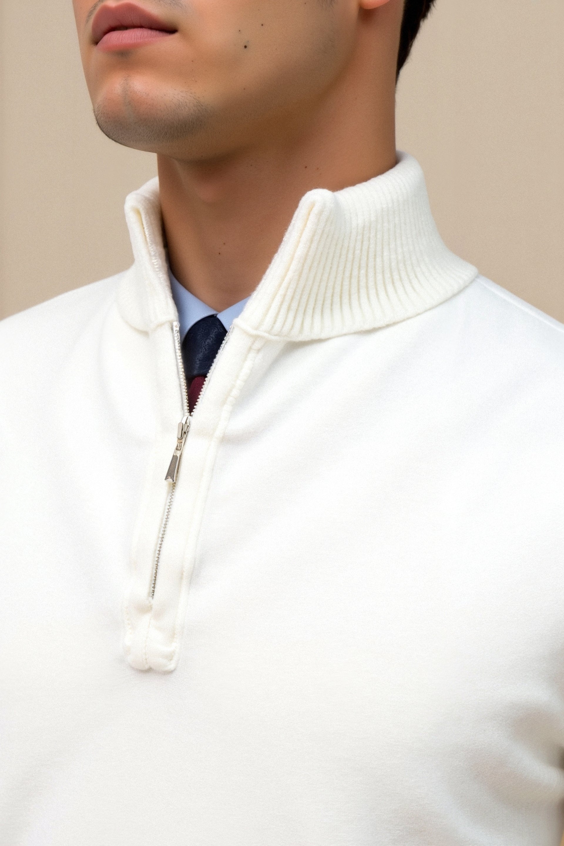 Classic Loose Solid Knitted Zip Pullover
