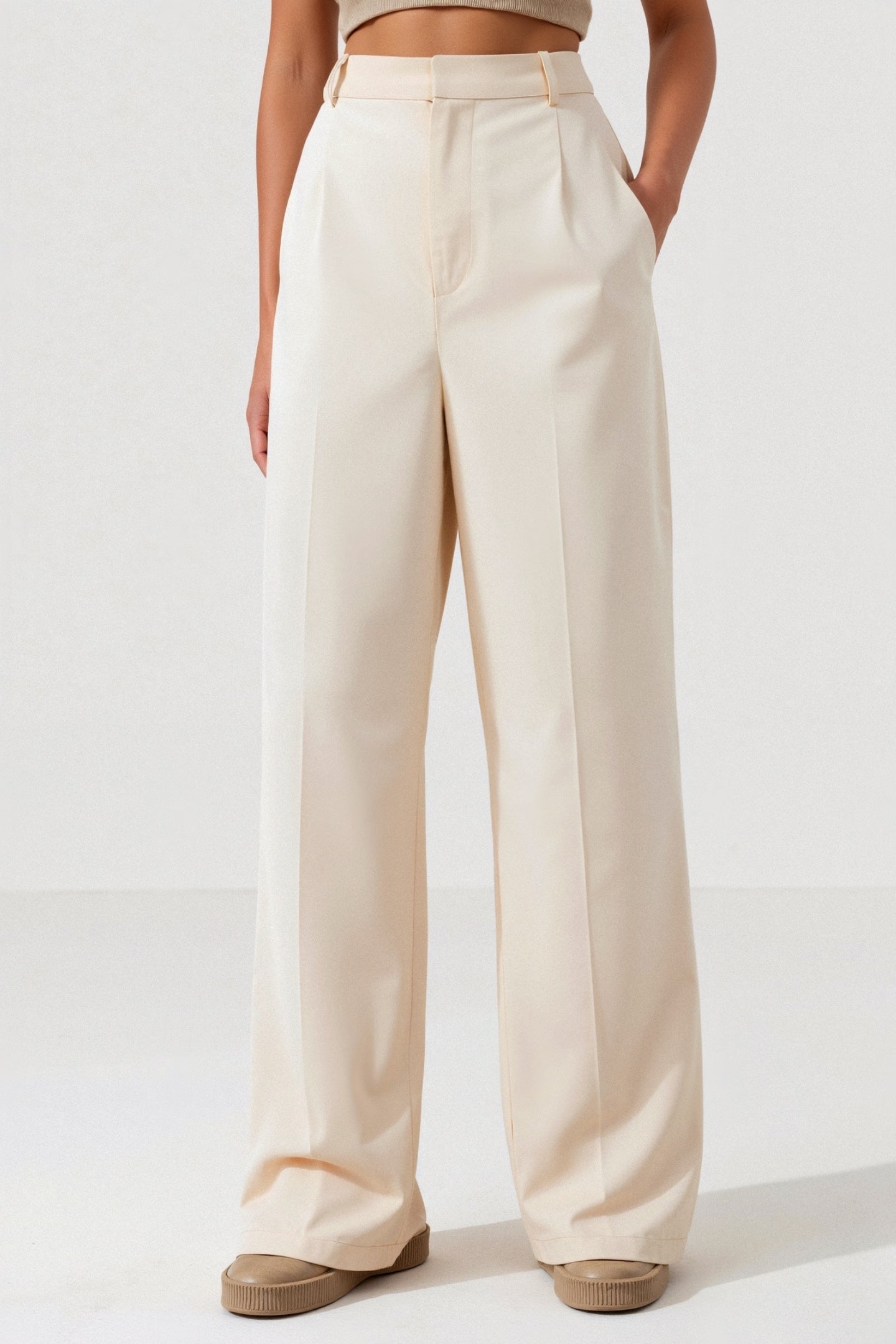 Elegant High Waist Solid Color Wide Leg Pants