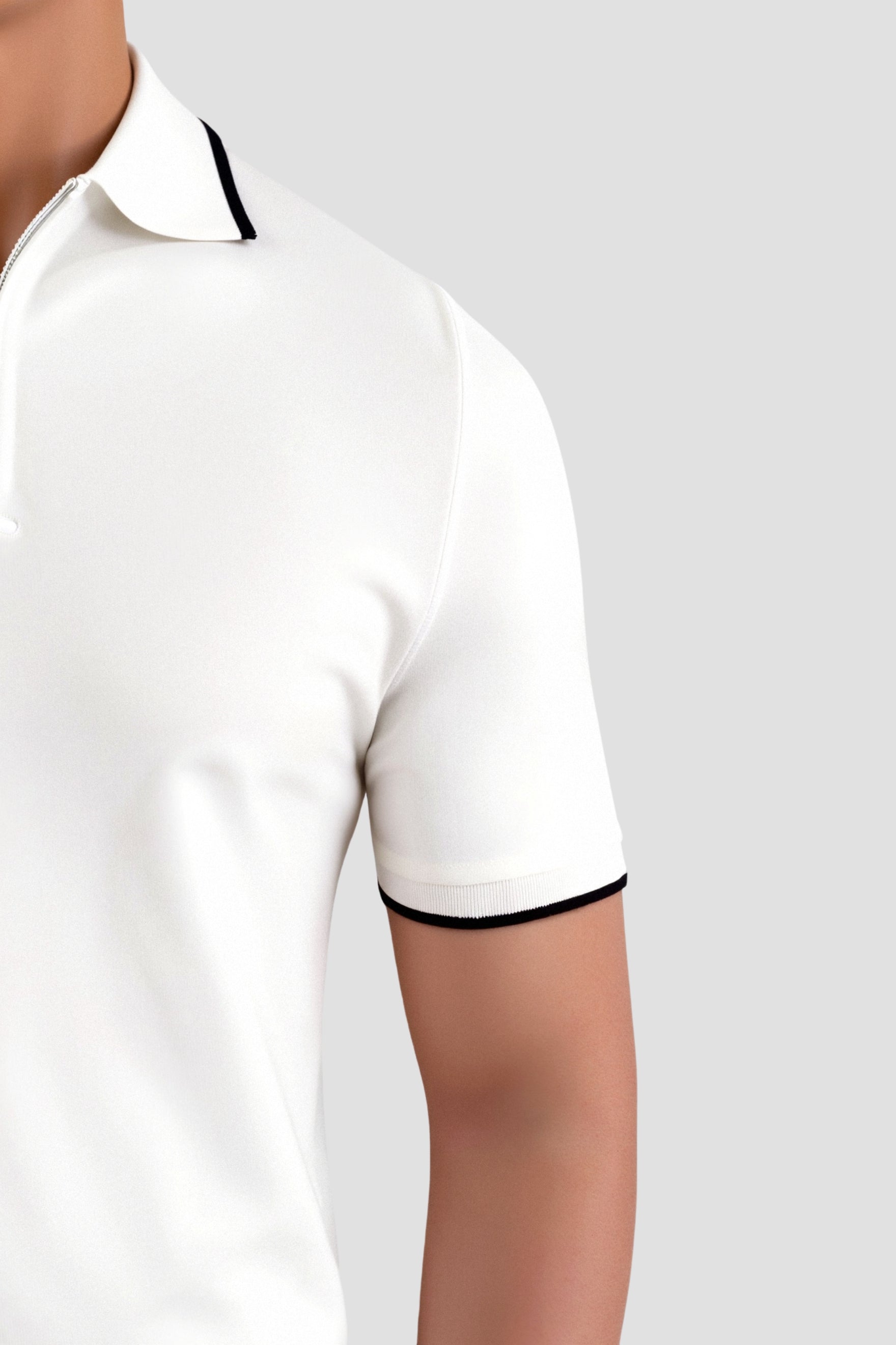 Color Matching Knitted Quarter Zip Golf Polo T-Shirt