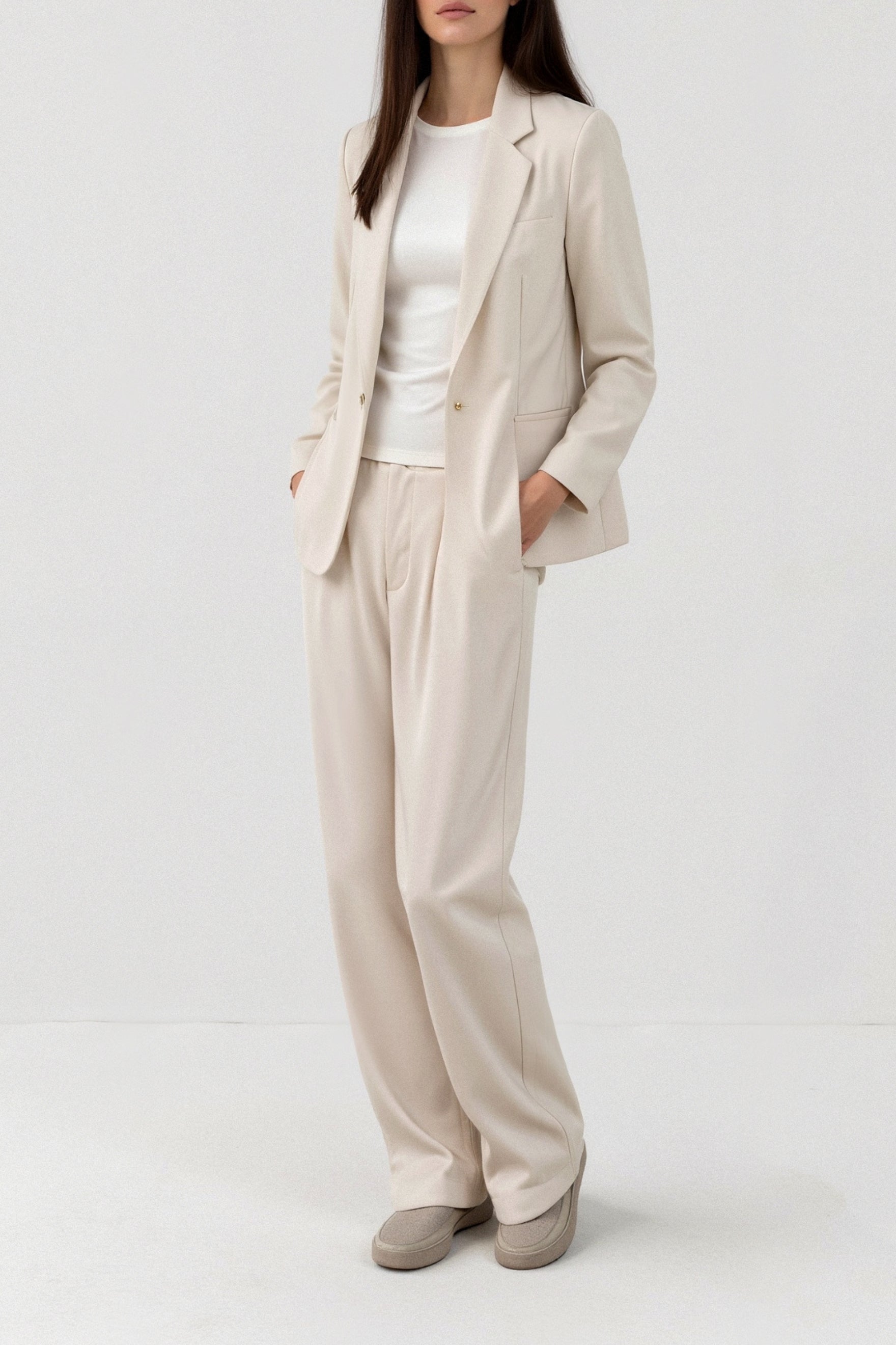 Solid Button Front High Waist Plicated Pants