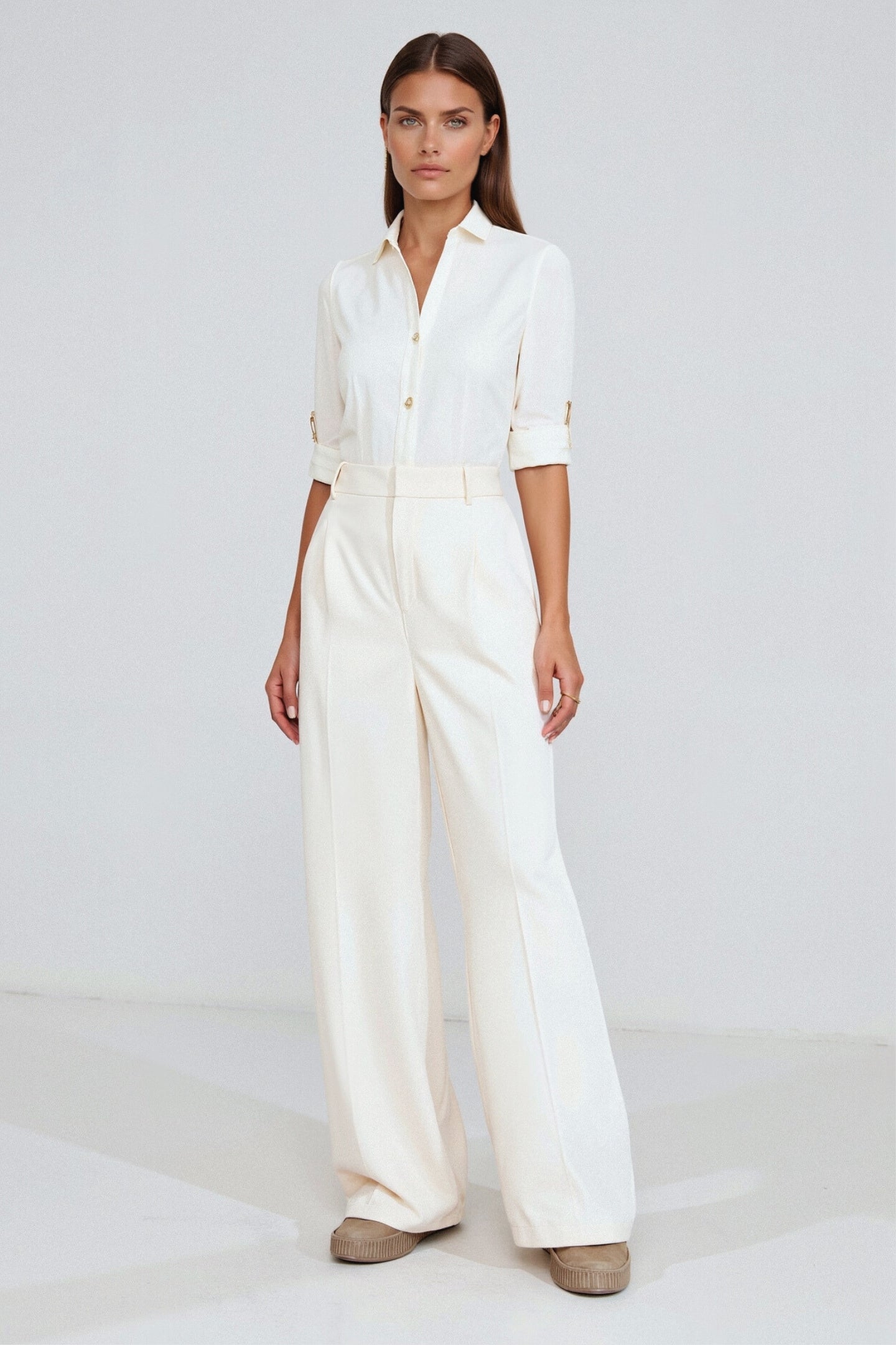 Elegant High Waist Solid Color Wide Leg Pants