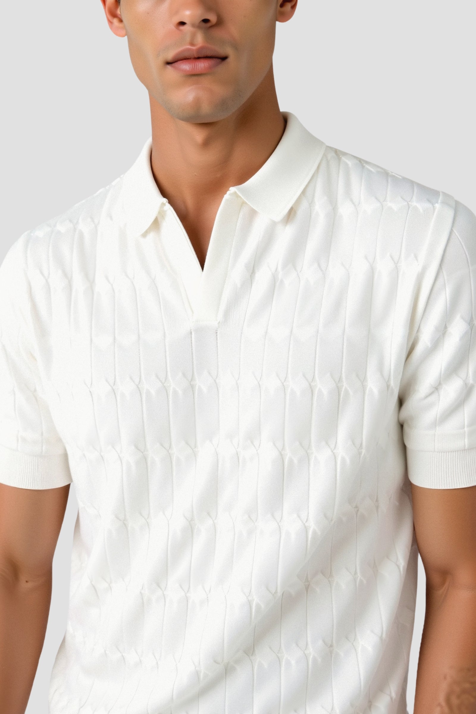 Premium V-Neck Cable Knit Polo T-Shirt