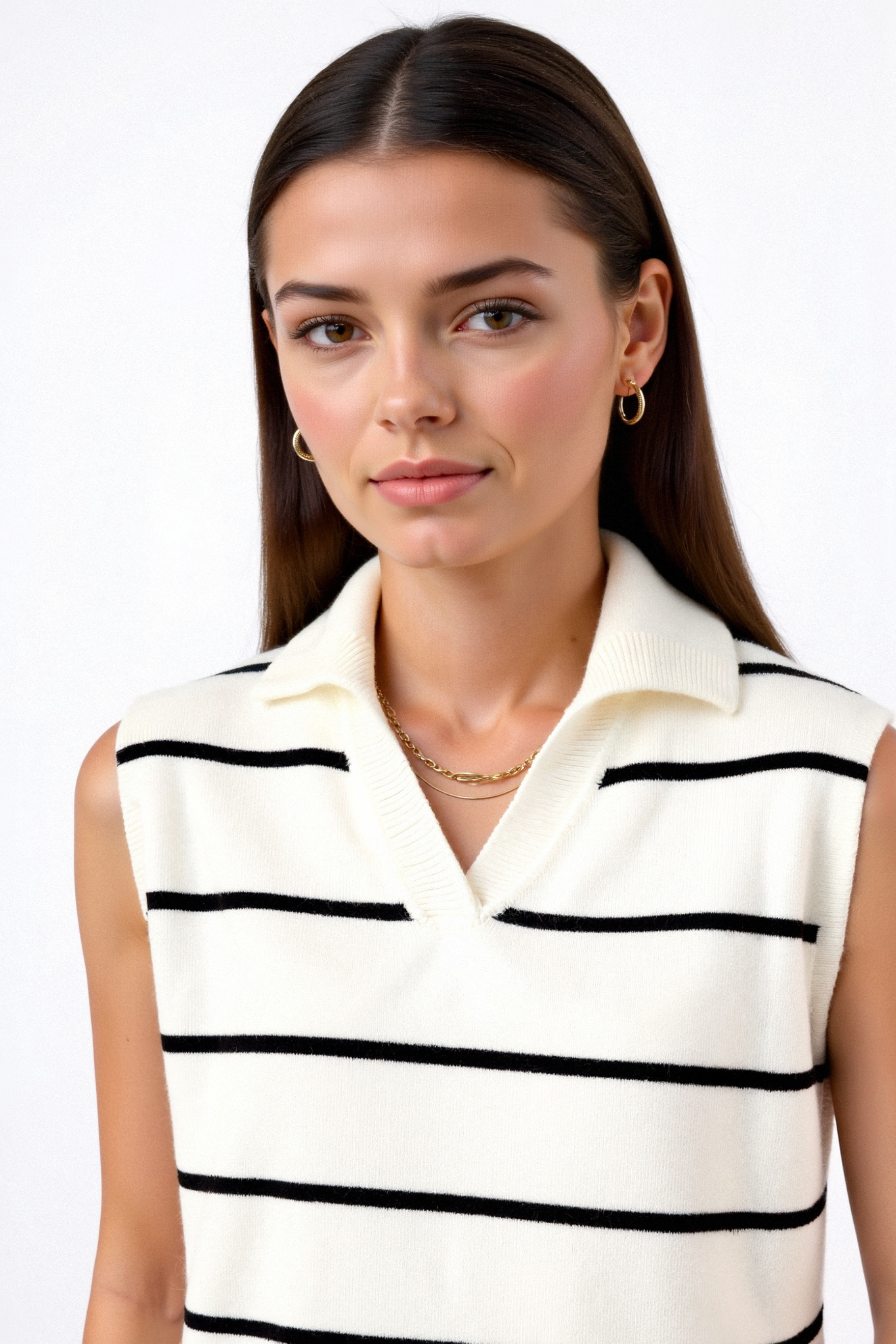 Casual Stripes Lapel Neck Pullover Polo Vest