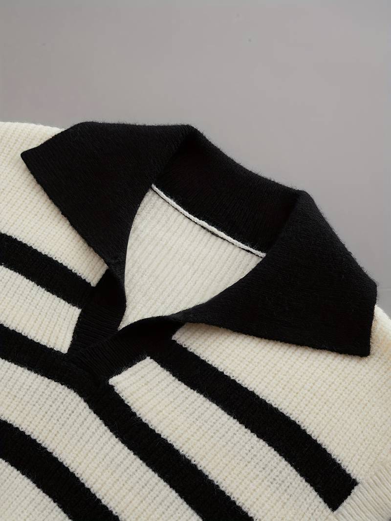 Women's Stylish Striped Knitted Sweater Polo Vest