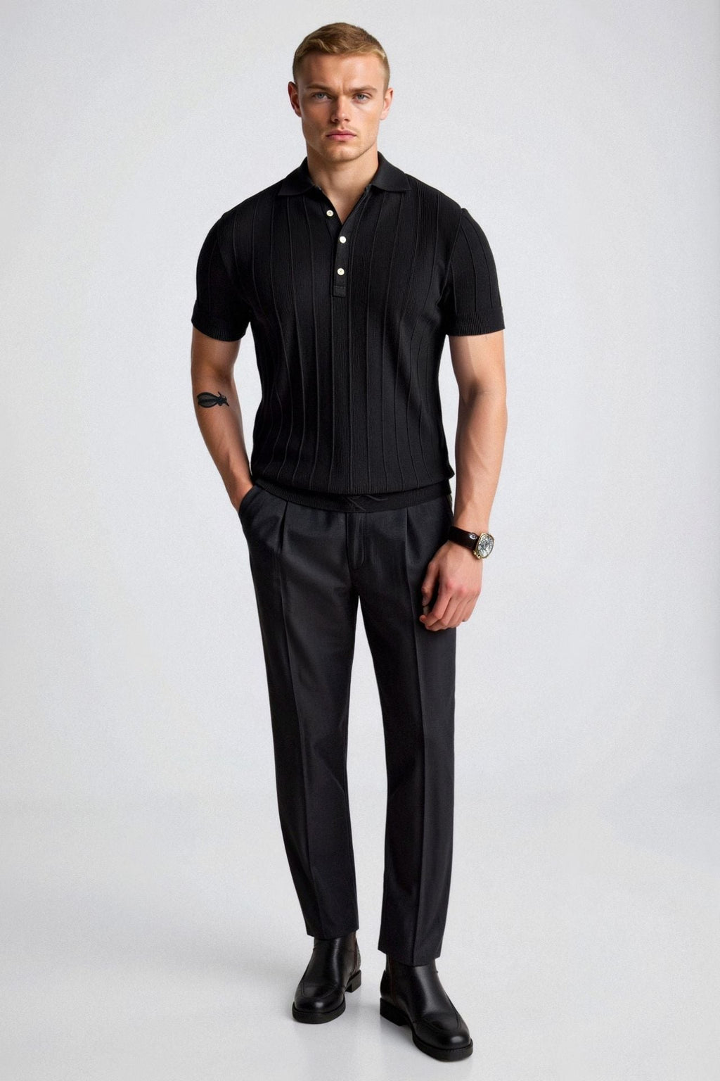 Vertical Striped Chic Button Up Polo T-Shirt