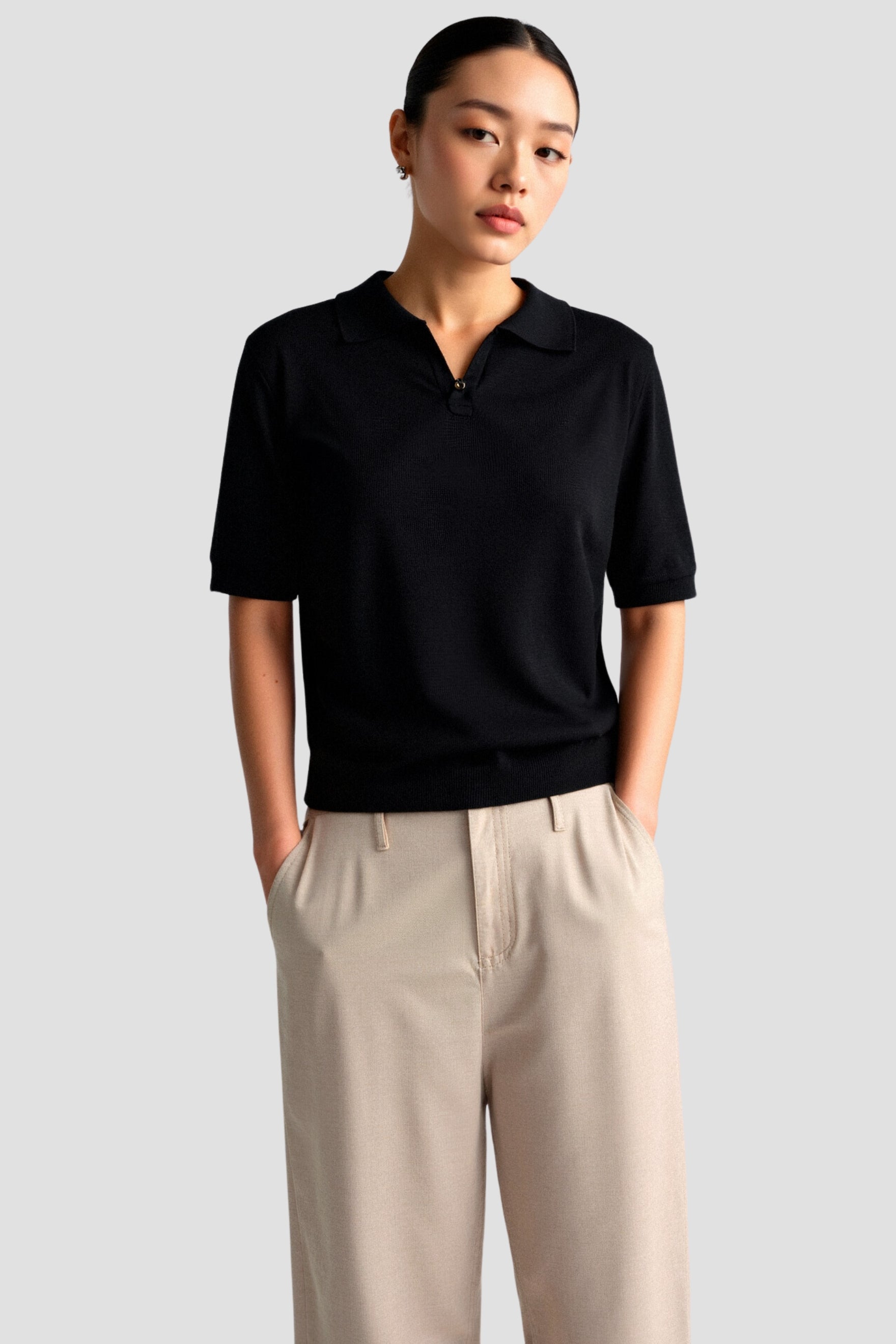 Classic Casual Solid Color Collared Reeve Colar T-Shirt