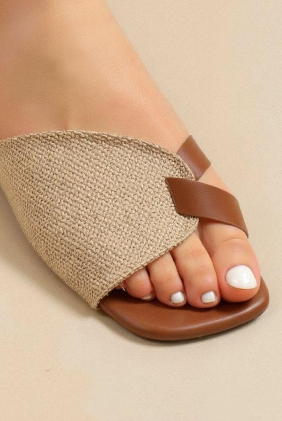 Women's Square Toe Casual Retro Open Toe Flat Slides
