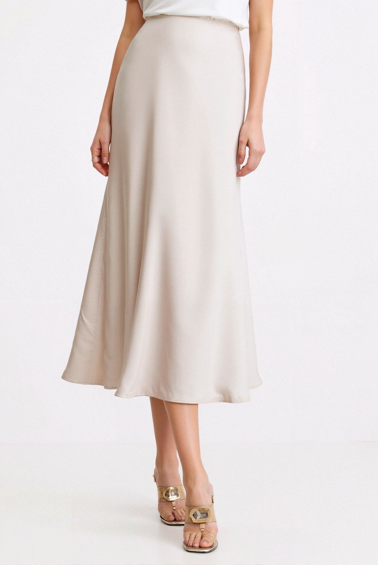 Solid High Waist Draped Midi Skirt